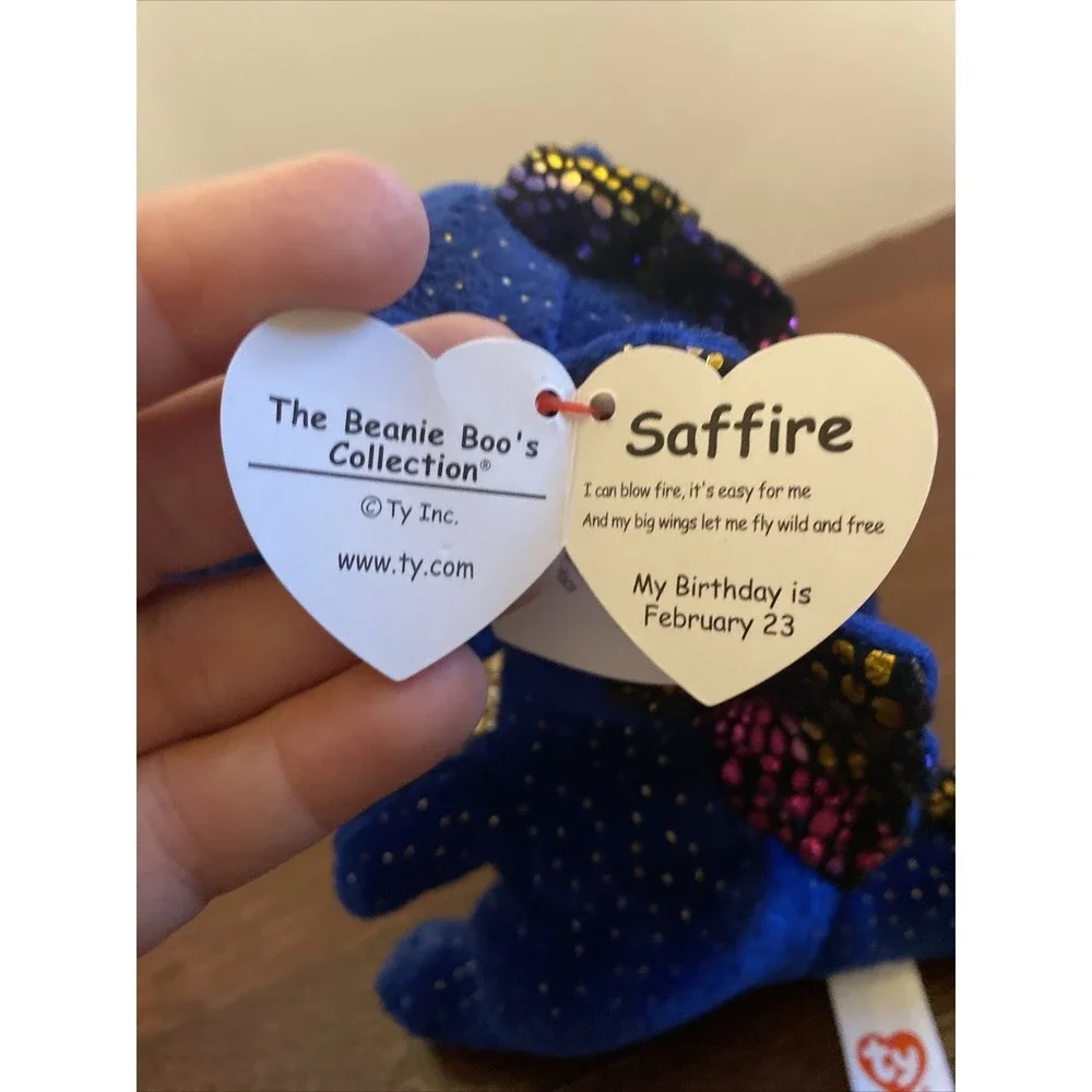 Ty Beanie Boos 6 INCH Saffire BLUE SPECKLED DRAGON SMALL Plush Animal Toy‎